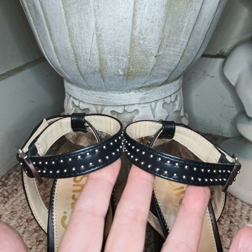 Circus By Sam Edelman Merle Silver Studded Black Floral Faux Leather Heels - Picture 5 of 10